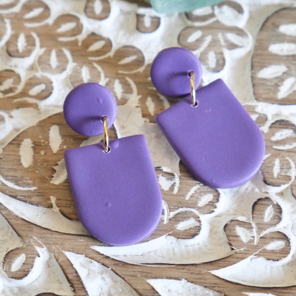 Boho Purple Clay Statement Earrings